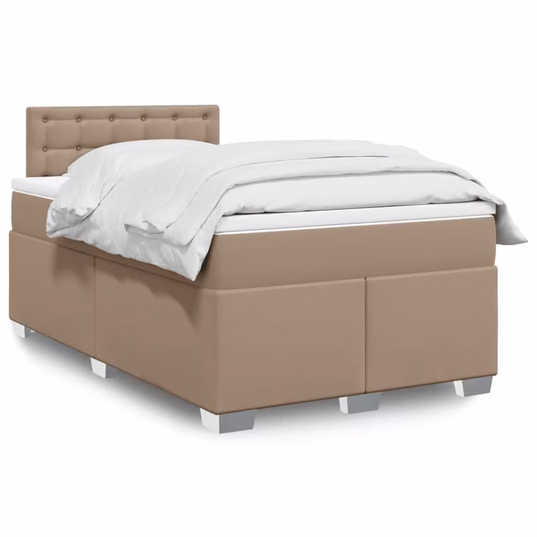 vidaXL Giroletto a Molle con Materasso in Similpelle Beige e Bianco, L/P/H: 120 x 190 x 100,5 cm