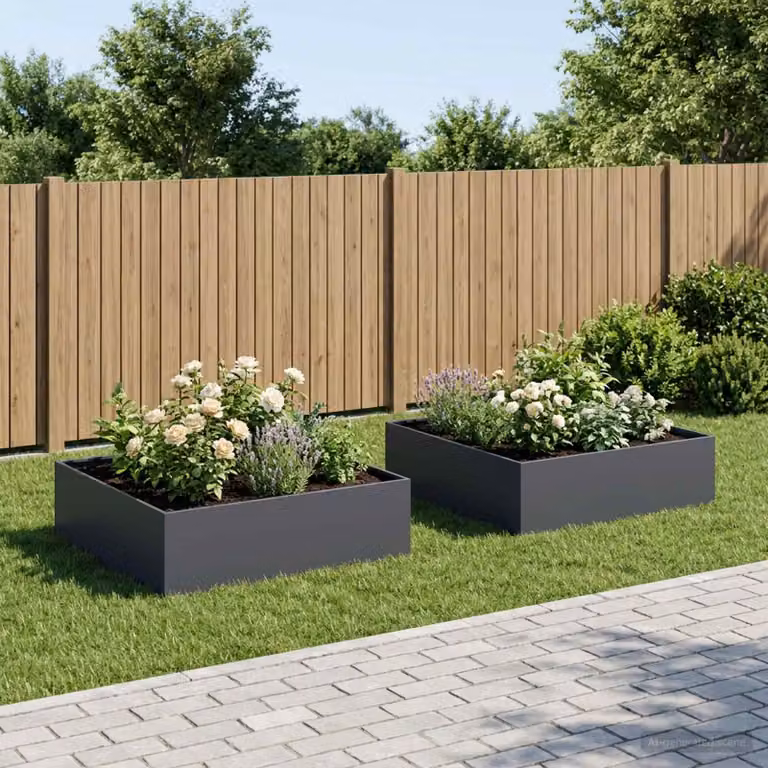 Set di 2 vasi da giardino vidaXL in metallo colore antracite L: 80 cm, P: 80 cm, H: 30 cm