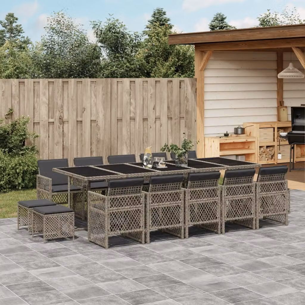 Maison Exclusive - Set da Pranzo da Giardino 15 pz con Cuscini Grigio Polyrattan