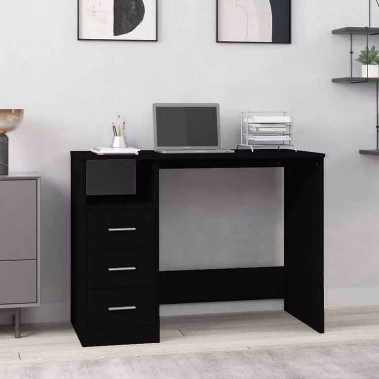Scrivania da computer moderna vidaXL nera in legno e MDF L: 102 cm, P: 50 cm, H: 76 cm