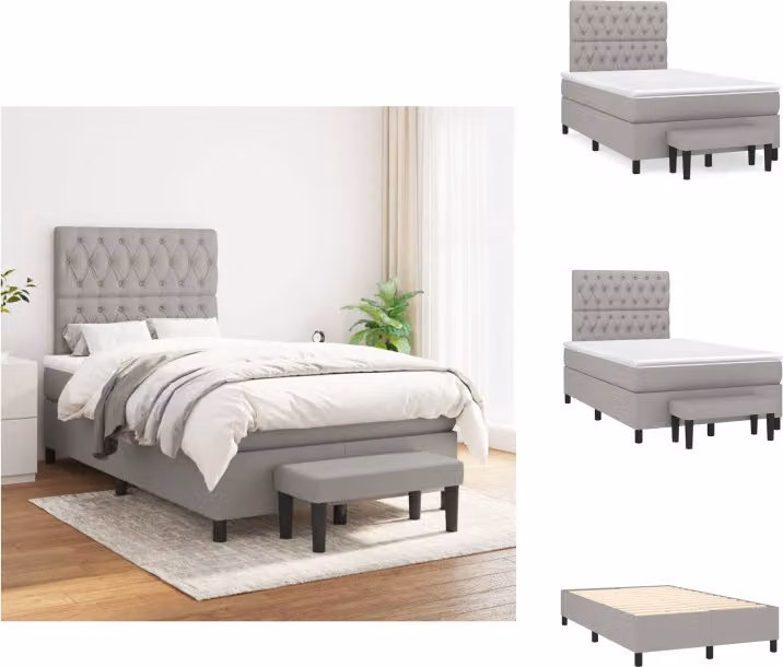 vidaXL Letto a molle con materasso in tessuto grigio chiaro 120x200 cm - Letti & strutture letto