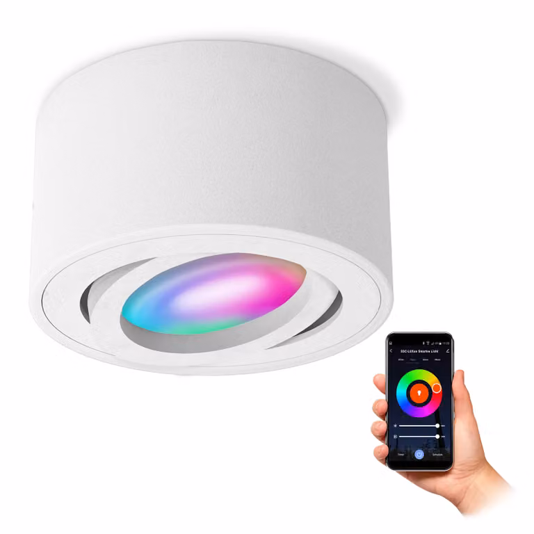 SSC-LUXon CELI-1WM Faretto da superficie bianco piatto orientabile incl. lampada LED Smart RGB CCT - Faretto da soffitto LED WLAN compatibile con Alexa, Siri e Google