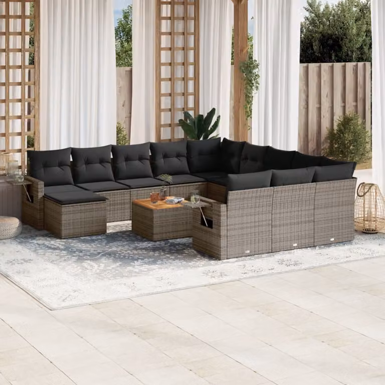 Maison Exclusive - Set Divani da Giardino 13 pz con Cuscini Grigio in Polyrattan