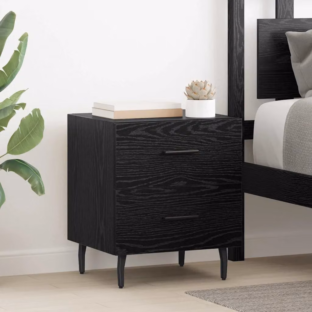 vidaXL Armadio da Notte in MDF e Metallo, Rovere e Nero, L 40 cm x P 35 cm x H 47,5 cm