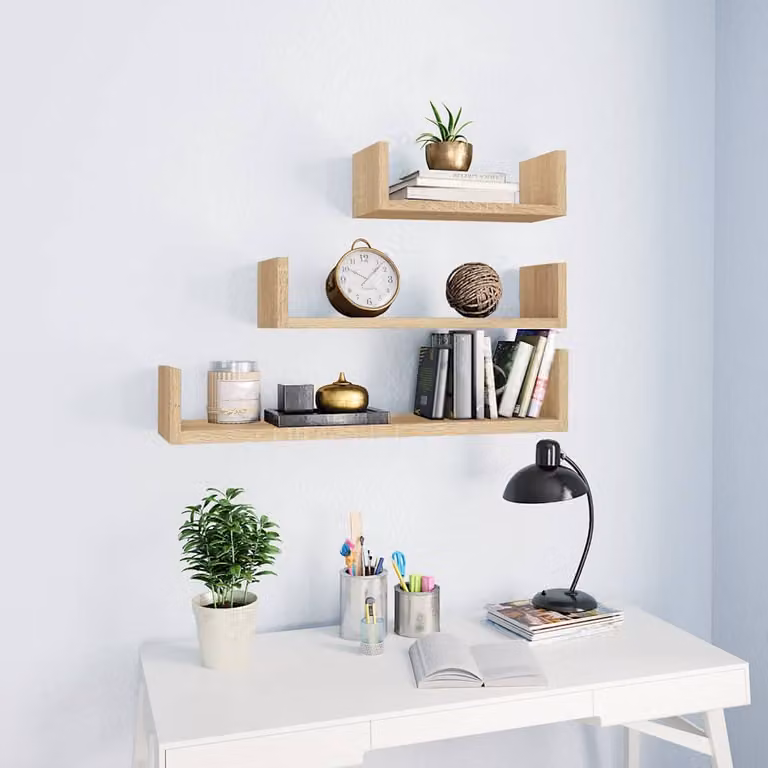 Set di 3 mensole a muro vidaXL in legno MDF color rovere marrone per cucina, soggiorno o camera da letto