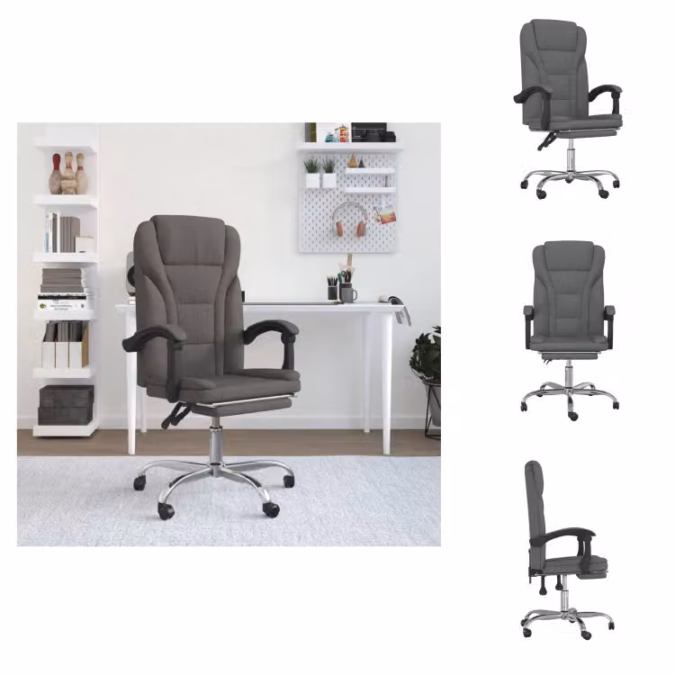vidaXL Sedia da ufficio con funzione reclinabile in tessuto grigio scuro - Sedie da ufficio