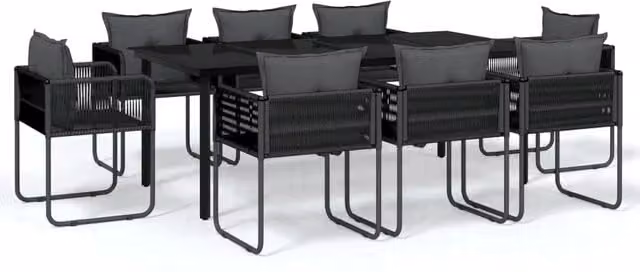 Set da pranzo da giardino Outsunny moderno in acciaio nero e vetro con 9 pezzi
