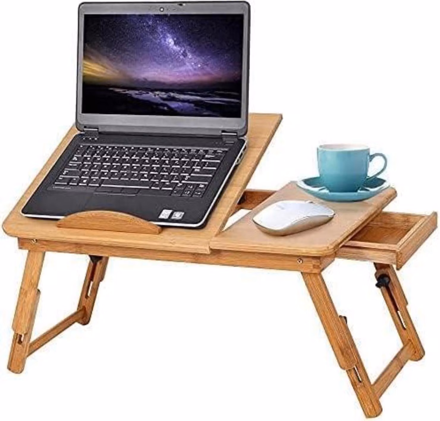 Tavolo per laptop in bambù regolabile in altezza con cassetto, tavolo pieghevole per notebook 50 * 30 * 20 cm