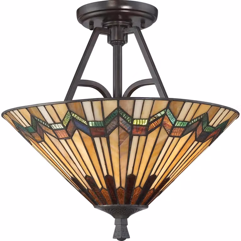 Casa Padrino plafoniera Tiffany Multicolore Ø 40,6 x H. 38,1 cm - Lampada Tiffany rotonda con paralume in vetro lavorato a mano
