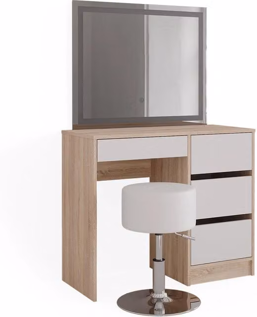 Tavolo da toeletta Sherry Sonoma 90 cm con specchio LED e sgabello Vicco