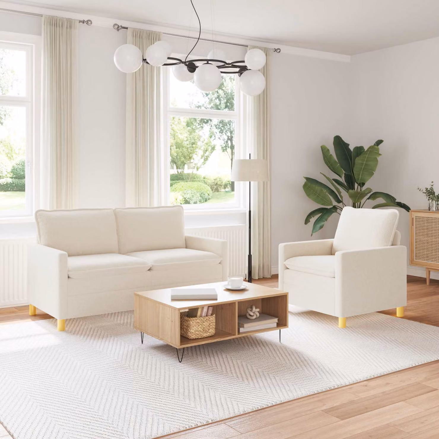 Set di 2 divani moderni vidaXL in tessuto beige con struttura in metallo e coperture rimovibili per il tuo soggiorno