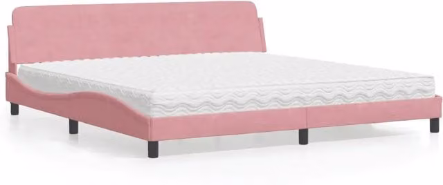 Letto con Materasso Dover vidaXL in Velluto Rosa e Bianco L/P/H: 200 x 200 x 74,5 cm