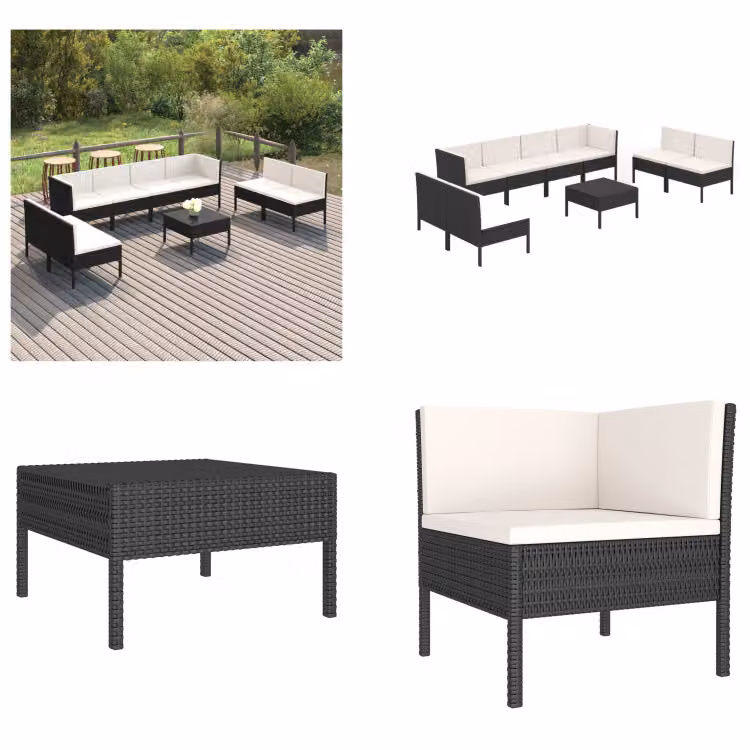 vidaXL 9 pezzi set salotto da giardino con cuscini in poly rattan nero - Set divano da giardino - Set divano da giardino - Set divano da giardino - Set divano da giardino