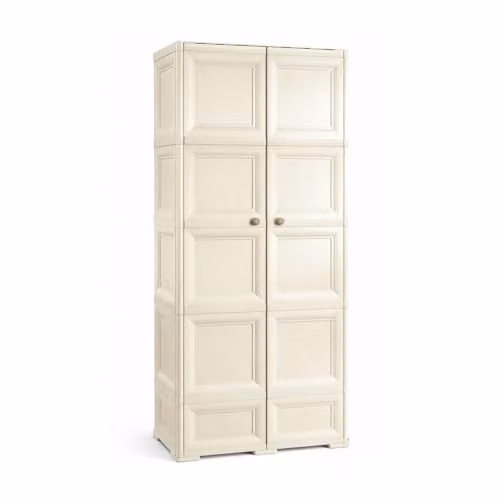 MA MAISON Armadio in Plastica 79 x 43 x 203 cm con 5 Moduli – Mobile Alto Contenitore Salvaspazio per Organizzazione Casa, Zona Living e Ingresso (Angora)