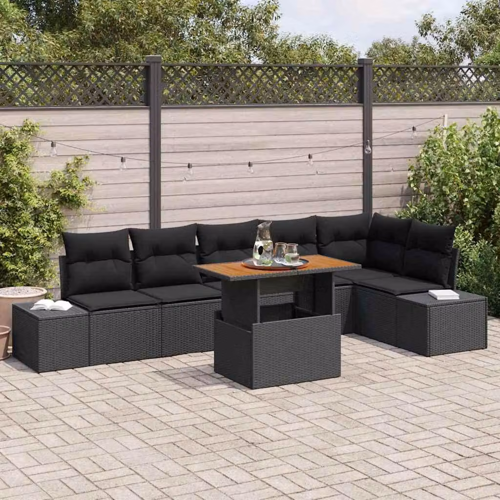 Maison Exclusive - Set da giardino composto da 7 pezzi, divano, in rattan sintetico nero