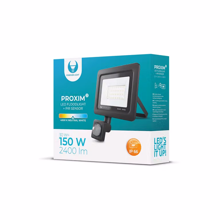 Proiettore LED PROXIM ll IP66 Impermeabile Proiettore 30W Sostituisce 150W Bianco neutro (4500K) 2400LM Con rilevatore di movimento Proiettore da esterno