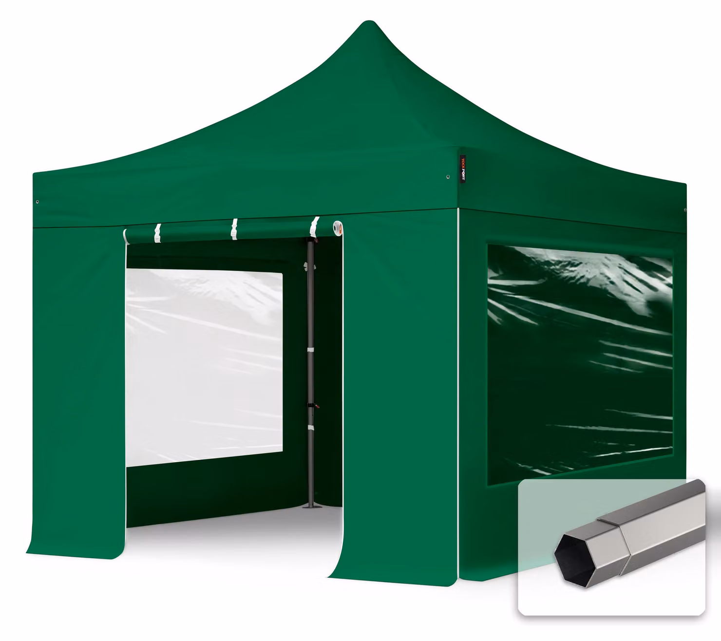 TOOLPORT 3x3m gazebo pieghevole con laterali (finestre panoramiche), PREMIUM acciaio, verde scuro