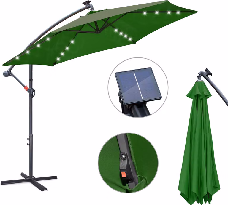 Jopassy ombrellone con illuminazione a LED ombrellone a sbalzo 300 cm ombrellone da giardino padiglione - verde