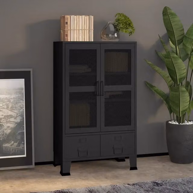 Armadio Classificatore Industriale MERCATOXL in Metallo Nero con Ante a Battente e Ripiani Interni L: 70 cm, P: 40 cm, H: 115 cm – 1