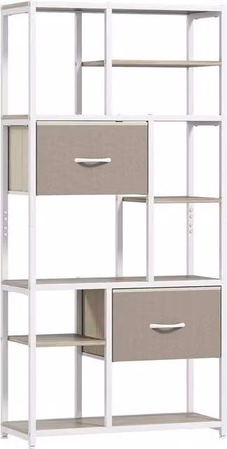 Scaffale contenitore HOMCOM con 6 livelli, libreria con 2 cassetti in tessuto e 9 ripiani aperti, bianco, L: 72,5 cm, P: 30 cm, H: 150 cm