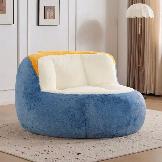 Poltrona Sacco Oversize Minimal Blu Bianco Giallo in Pile Sintetico