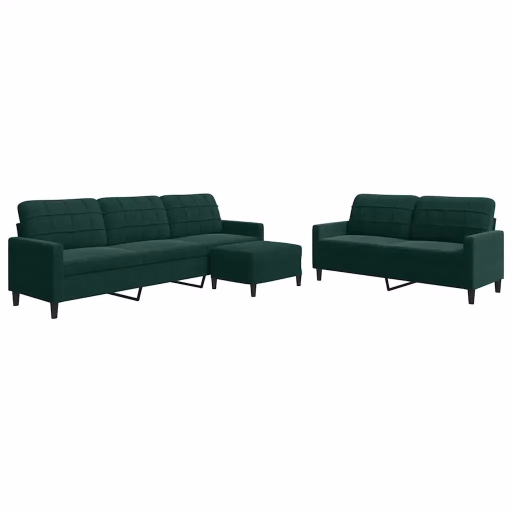 Set di divani moderno vidaXL in velluto verde con pouf e cuscini per soggiorno – 2