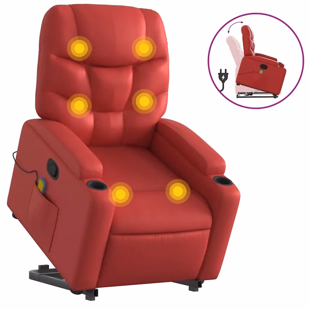 Poltrona Alzapersona Reclinabile con Assistenza Elettrica vidaXL in Similpelle Rossa – 2