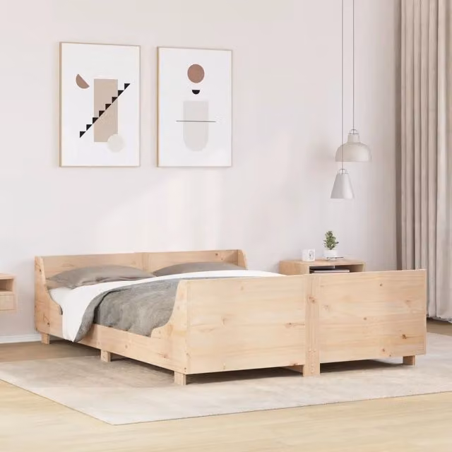 Letto senza materasso in legno massello di pino vidaXL stile rustico marrone L/P/H: 193.5 x 143.5 x 140 cm
