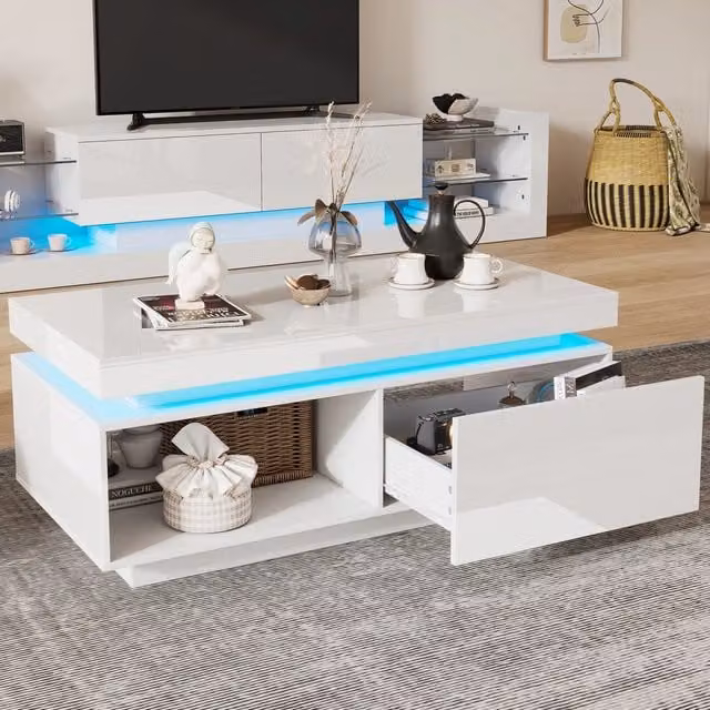 Set Mobile TV e Tavolino da Caff¨¨ ¨C Minimal ¨C Colore Bianco Lucido per Soggiorno