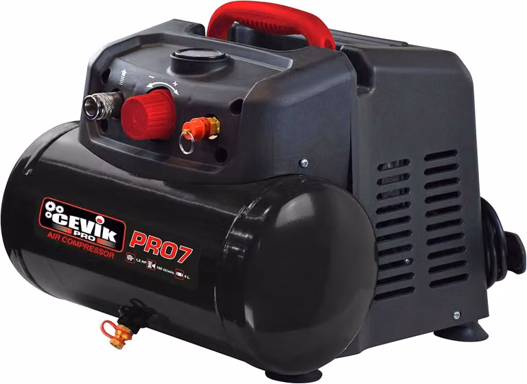 Compressore d'aria – Serbatoio da 6 litri – Motore da 1,5 cavalli – Pressione di 8 bar – Senza olio – Con ruote
