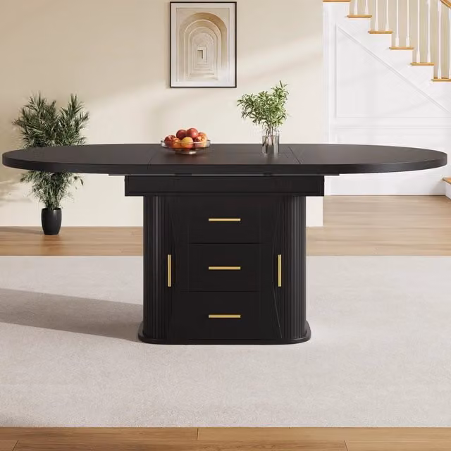 Tavolo da pranzo estensibile OKWISH moderno in MDF nero con piano a farfalla per 6 persone L: 118 cm, P: 118 cm, H: 77 cm
