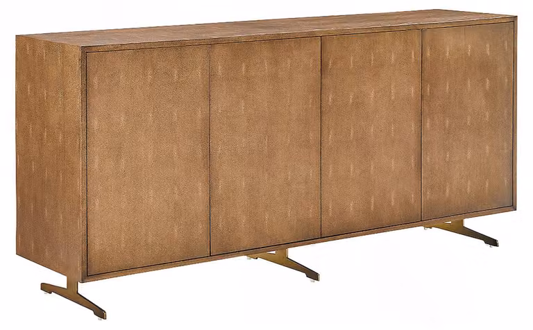 KAWOLA Credenza GALA 4 ante in Pelle finta base color oro acciaio inox spazzolato