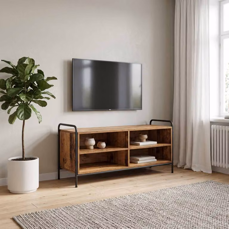 Mobile TV vidaXL in legno e metallo, colore marrone, L 140 x P 39,5 x H 50 cm