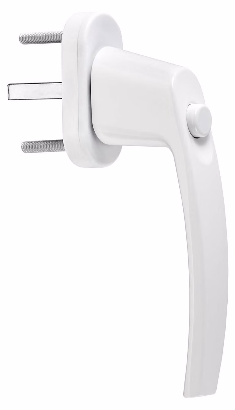 Maniglia per finestra a 45°, con pulsante, dimensioni 28 x 151 x 62 mm, colore bianco