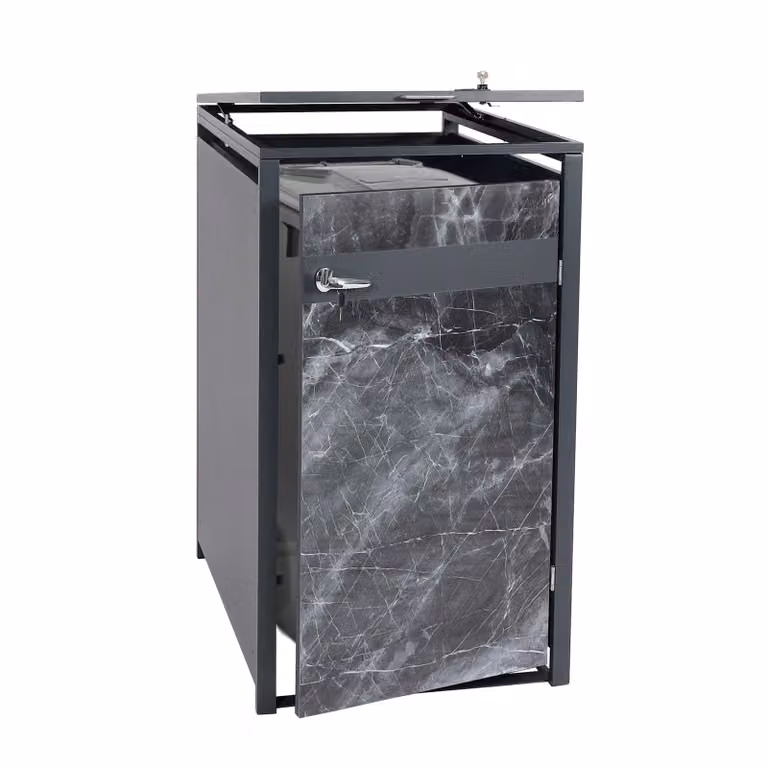 1 coperchio per cestino HWC-J82, contenitore per cestino, espandibile, in metallo 32 kg, antracite ~ aspetto marmo scuro