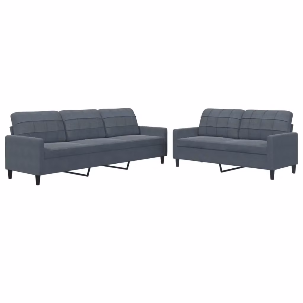 Set di 2 divani moderni vidaXL in velluto grigio con cuscini e struttura in metallo – 2