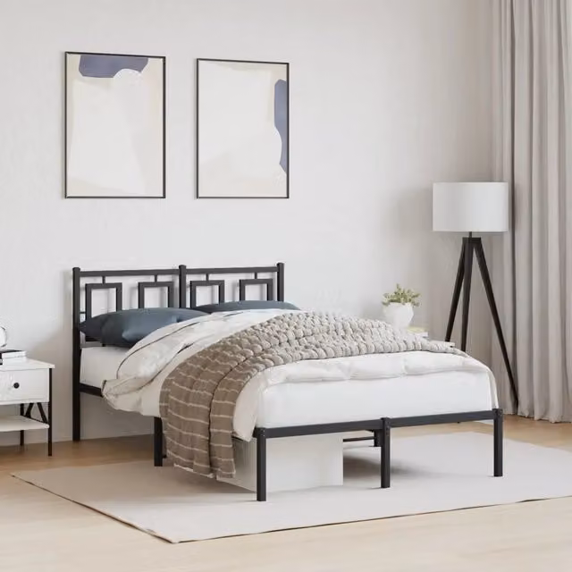 Giroletto con Testiera-Struttura Letto con testiera in Metallo Nero 120x190 cm 995478