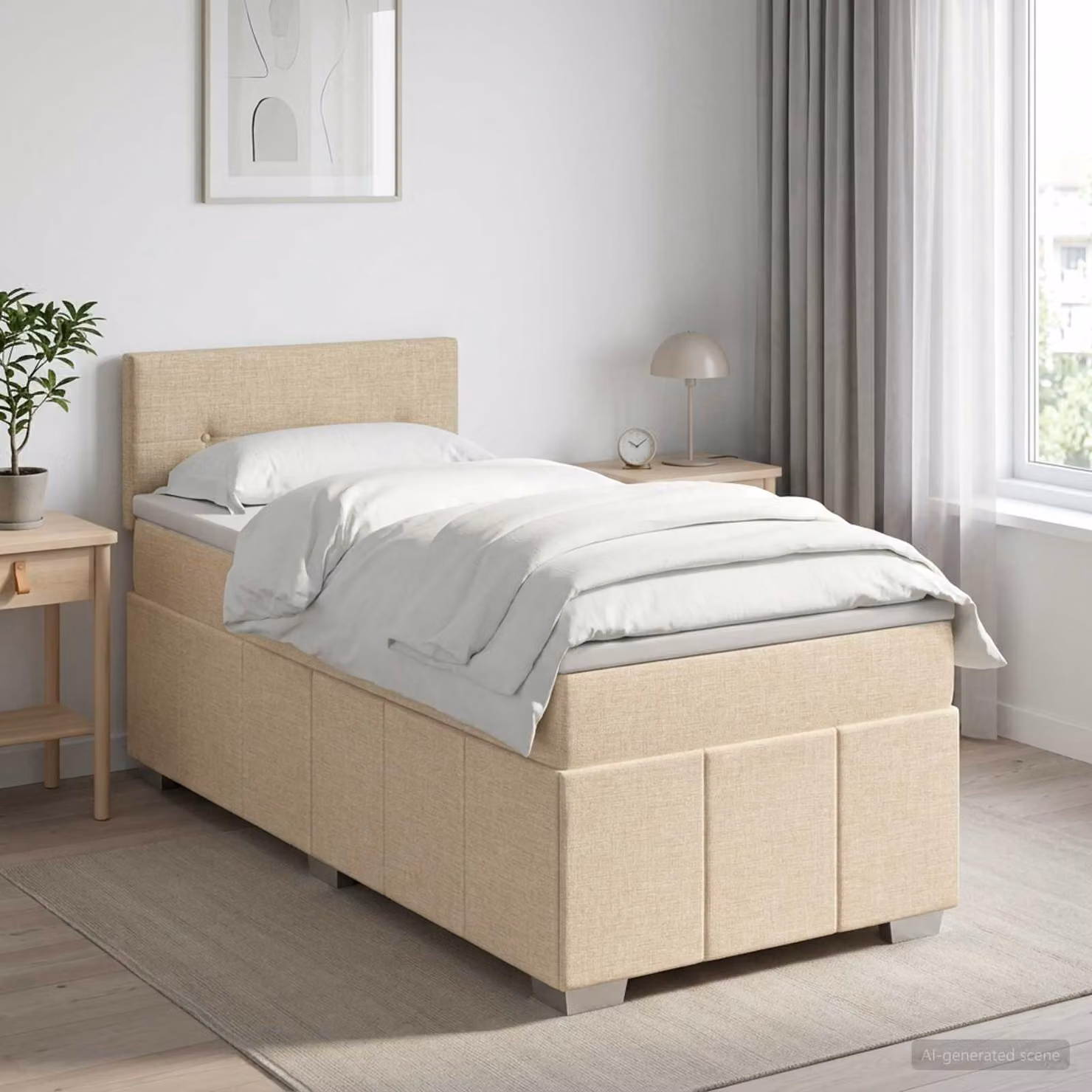 Letto box spring con materasso vidaXL in tessuto beige e bianco, L 200 x P 80 cm