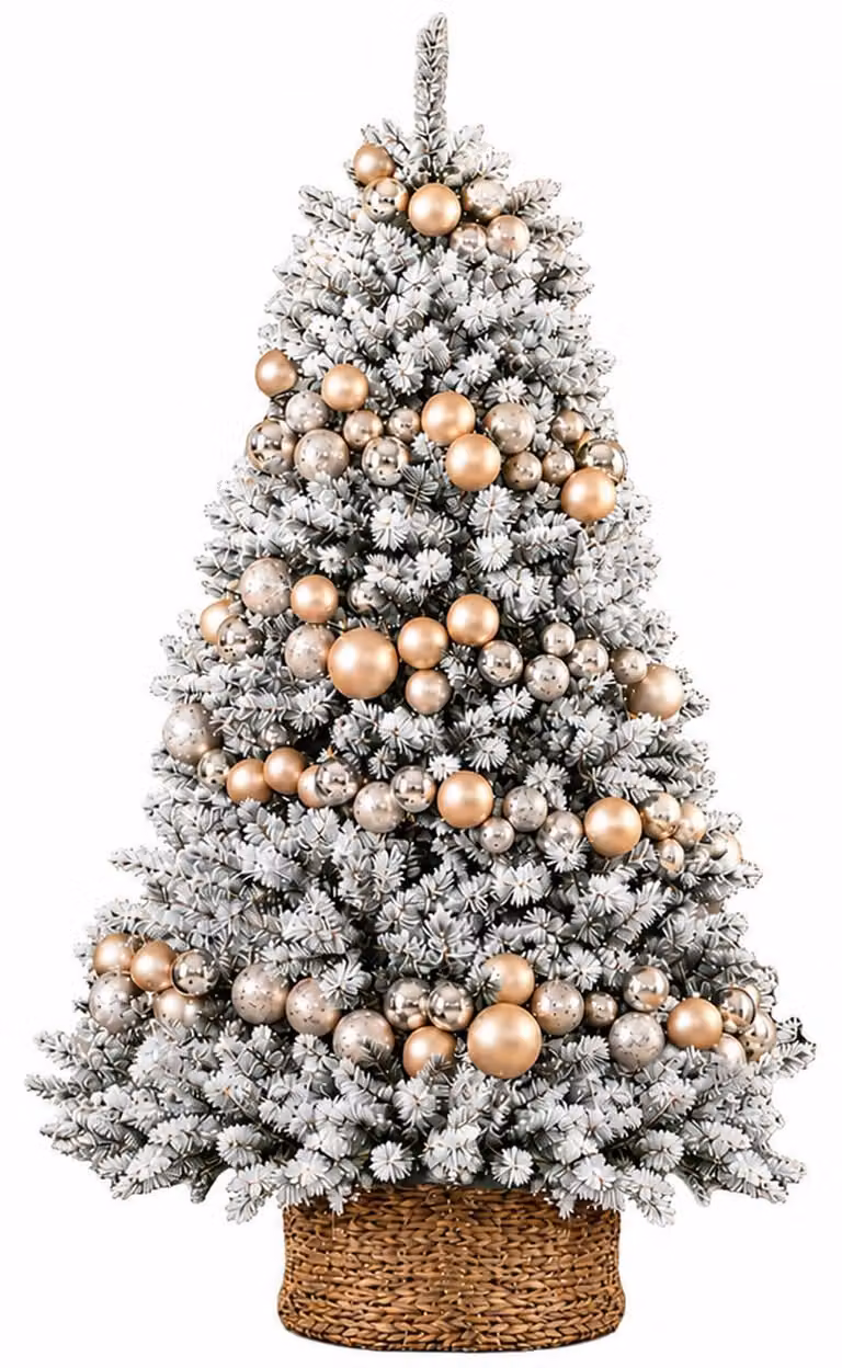 Albero di Natale artificiale 150 cm – KRÁLOVSKÁ CHAMPAGNE, decorato con 240 ornamenti natalizi, incl. supporto