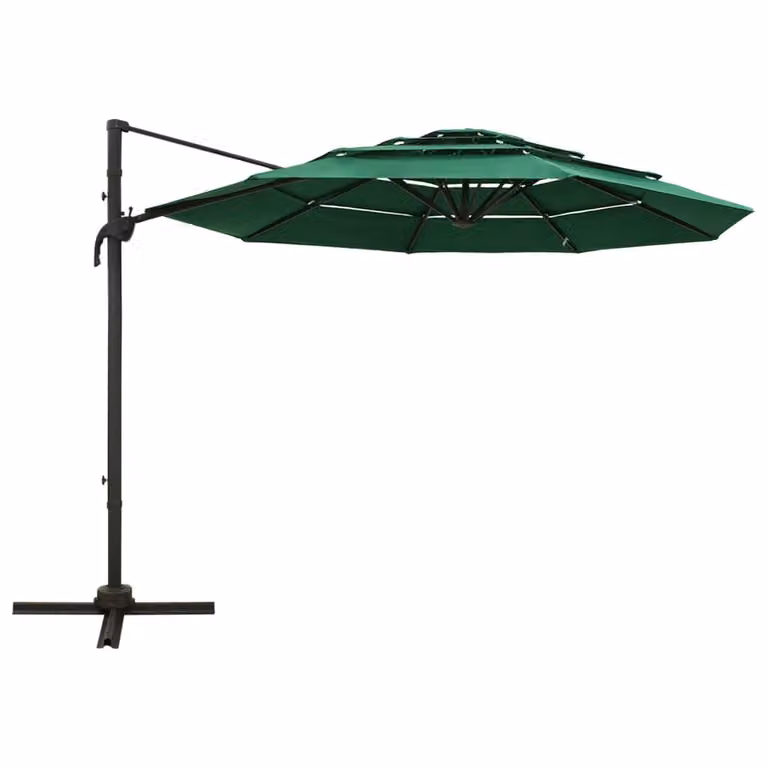 vidaXL Ombrellone con palo in alluminio a 4 strati verde 3x3 m