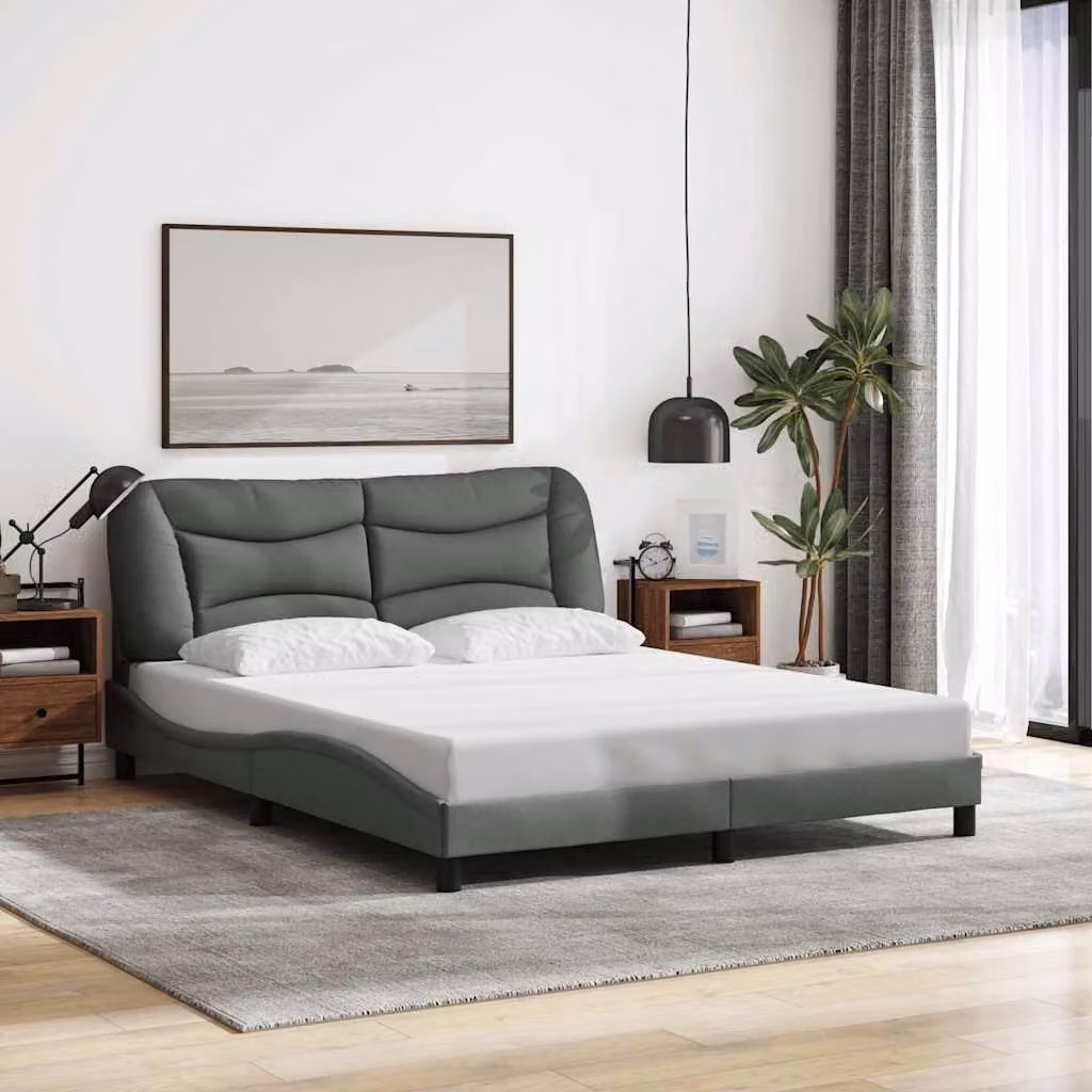 Giroletto senza materasso vidaXL Hvar moderno in tessuto grigio con doghe in legno 160x200 cm – 1