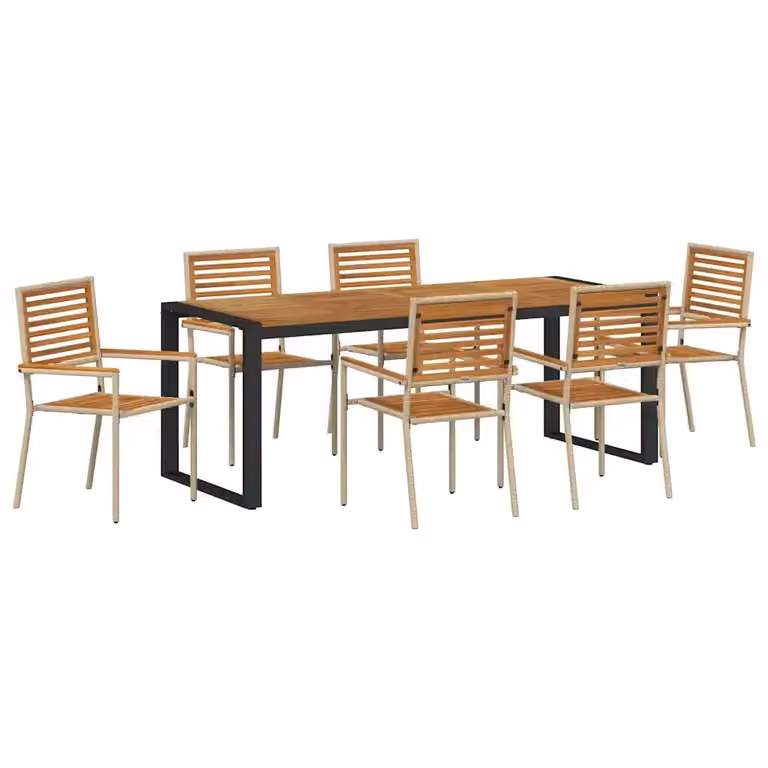 Set da pranzo da giardino vidaXL in polyrattan e legno di acacia, 7 pezzi, beige e marrone