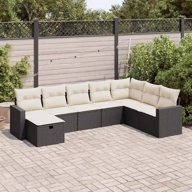 Set Divani da Giardino con Cuscini 8 pz Nero in Polyrattan 3325432