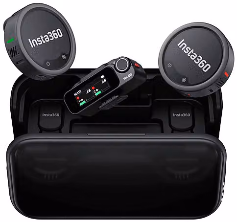 Microfono Wireless Insta360 Mic Pro con 2 Trasmettitori e 1 Ricevitore, Bluetooth, Nero