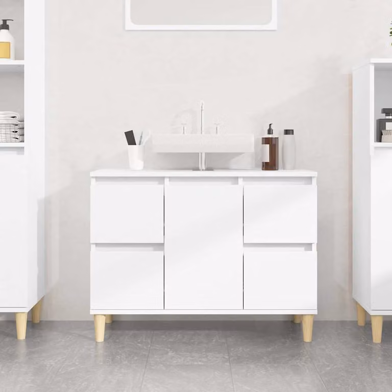 Mobile Lavabo vidaXL Bianco Moderno in Legno con Ante e Cassetti L 80 cm x P 33 cm x H 60 cm
