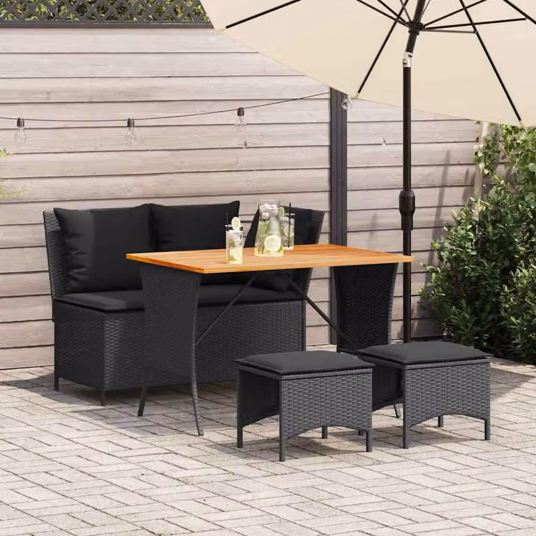 Maison Exclusive - Set da pranzo da giardino 4 pezzi con cuscini in polyrattan nero