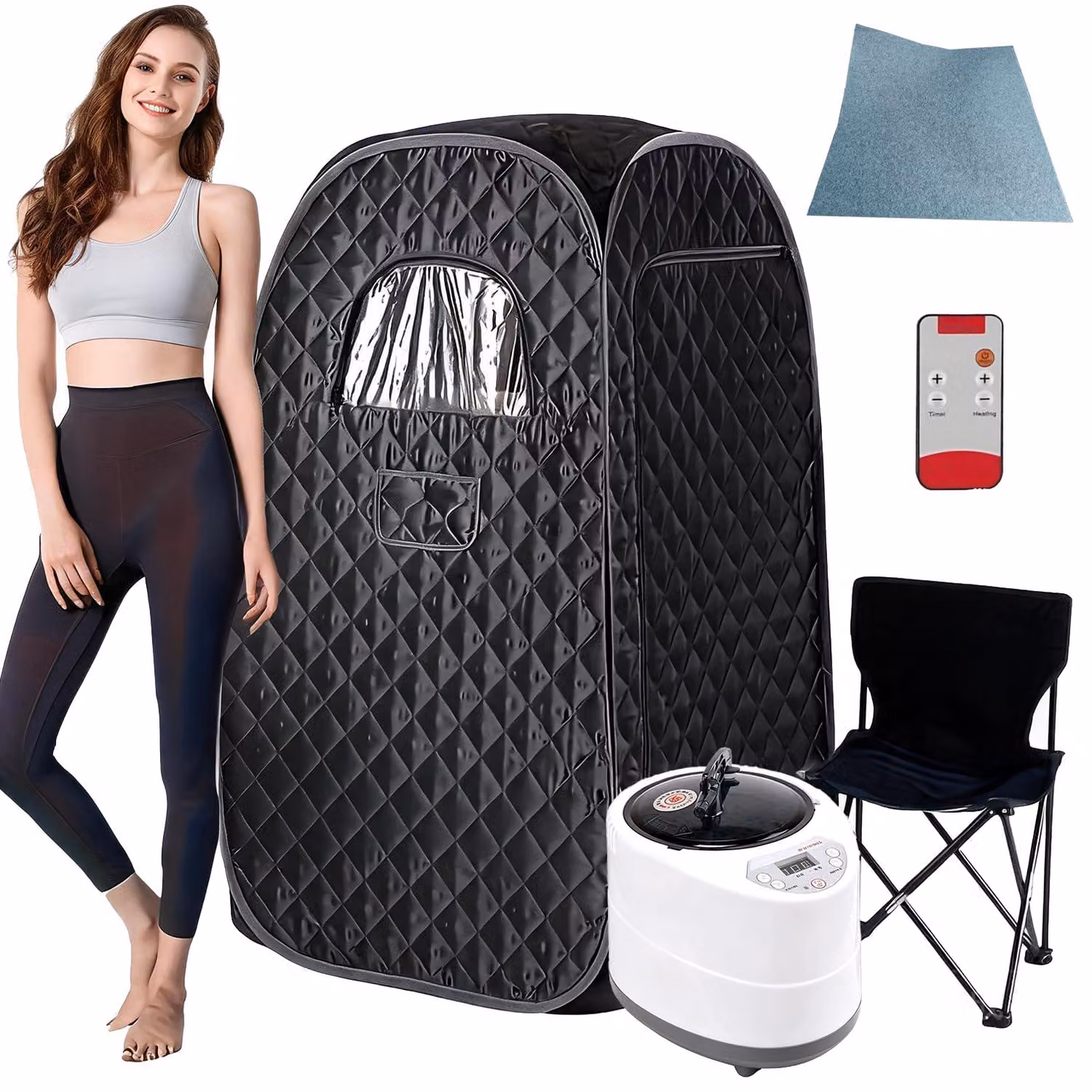 Sauna a vapore pieghevole per tutto il corpo, 1200 W, capacità serbatoio 3 litri, inclusa una sedia