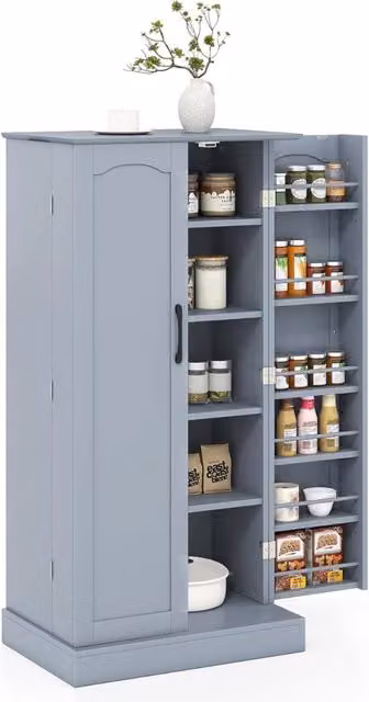 Credenza da Cucina Moderna COSTWAY con Ripiani Interni e Ante a Battente, Grigia, L 60 cm x P 40 cm x H 120 cm – 1