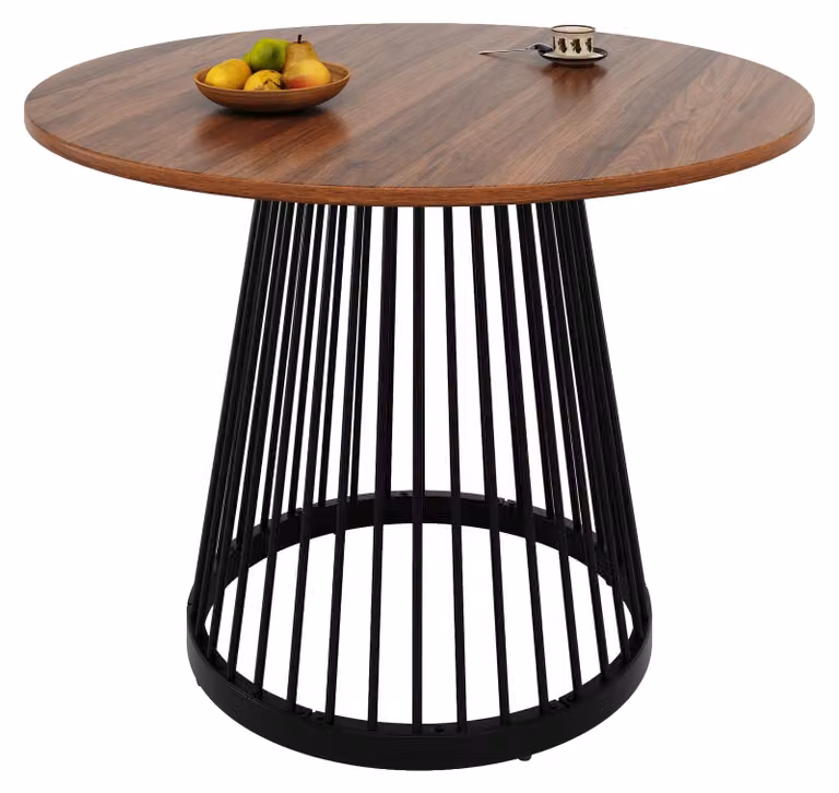 Tavolo da pranzo rotondo dal design moderno, con eleganti gambe in metallo, ideale per un ambiente contemporaneo