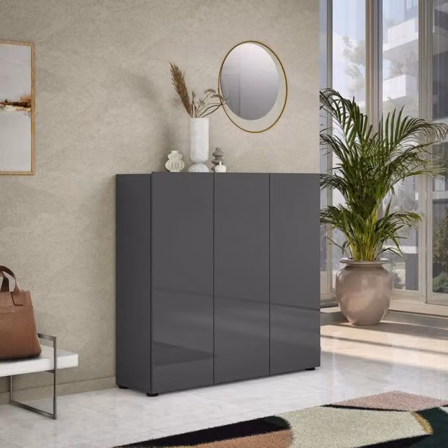 Scarpiera Stamira, Mobile portascarpe, Armadio da ingresso multiuso, Mobiletto per calzature, Made in Italy, 120x34h115 cm, Antracite